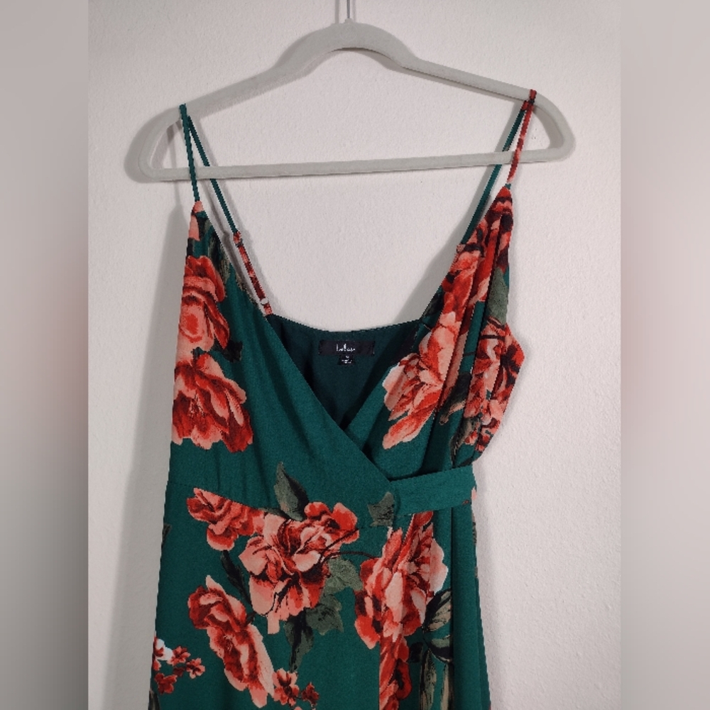 Lulus Floral Flirtation Dark Green Floral Print Wrap Maxi Dress Size M - Picture 5 of 13
